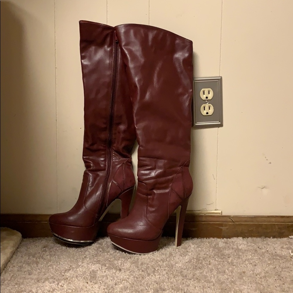 Burgundy knee high boots